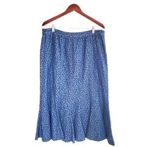 Studio West Womens Denim Skirt Blue L Animal Print Jean Long Skirt Western